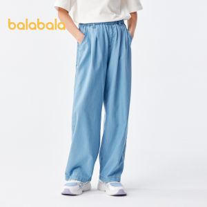 Balabala Girls Jeans Children Trousers 2024 New Summer Wear Middle Large Children Trousers Sweet Straight Trousers Tide