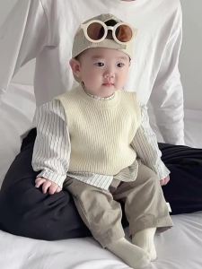 Korean Style Childrens Clothing 2026 Spring and Autumn Newborn Childrens Versatile Sweater Vest Infant Knit Top Thin and Trendy