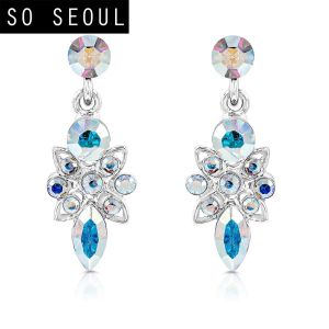 SO SEOUL Enchanted Marquise Cut Aurore Boreale Swarovski® Crystal Chunky Long Dangling Pierced Stud Earrings