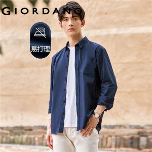GIORDANO ผู้ชาย เสื้อเชิ้ตแขนยาวผ้าทอออกซ์ฟอร์ดต้านเชื้อแบคทีเรียแบบไม่รีด Free Shipping 01043479