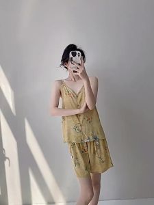 夏天棉绸睡衣女吊带短裤性感绵绸家居服套装可外穿薄款法式两件套