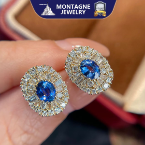 Montagne Jewelry 18K Pure Gold Earring Diamond Inset Vintage Design Fine Jewellery Natural 1 Carat Blue Sapphire Earrings