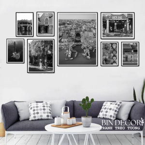 Khung ảnh treo tường hội an trắng đen 1 trang trí decor quán nhà hàng kèm đinh