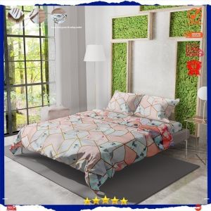 Sprei katun motif marbel pink aesthetic anti geser king size. LP