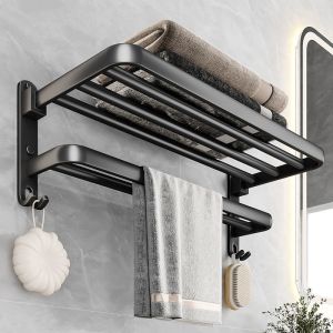 【APEX】50/60cm carbon steel Double Layer Bathroom Storage Organizer Holder Shelf Towel Rack