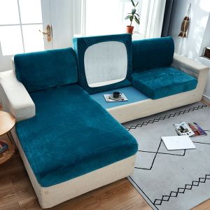 1/2/3 Seater Velvet Sofa Seat Cushion Cover Thickening Elastic Seat Cover L Shape Universal Sofa Cover Plush Spandex Couch Seat Cover Solid Color Chair Cushion Slipcover