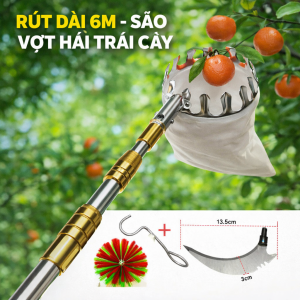Bộ Sào Vợt Hái Trái Cây Inox Rút Dài 6M – Dụng Cụ Hái Quả Trên Cao Kèm 4 Phụ Kiện Cao Cấp