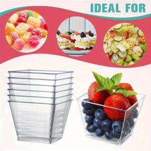 100PCS Disposable Plastic Cups For Dessert Clear Salad Cup With Cover Food Mousse Yogurt Cake Cup Spoon