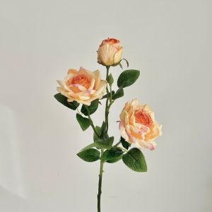 INVADER Burnt Edge Rose Artificial Rose Branch 3 Heads 55cm Fake Bouquet Vintage Style Simulation Rose Home Decoration