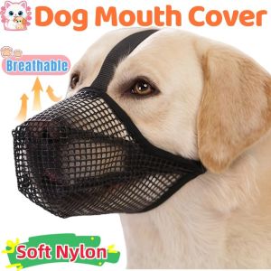 Dog Muzzle Pet Mouth Cover Adjustable Breathable Soft Nylon Anti Bark Bite Mesh Mouth Muzzle