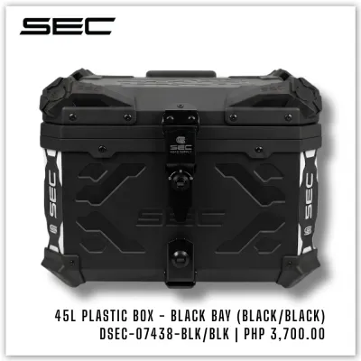 DSEC-07438 | SEC 45L Plastic Box Black Bay for Motorcycle - Black/Black | Black Top/White