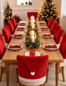 JP RED Christmas Santa Hat Chair Cover made of fabric 20x 24 iches - made of fabric - not felt paper - decorative - chair cover - excllent quality - fabric from abroad - classy and elegant - for christmas - santa hat chair Price: 399 Sale price: 99 Sku