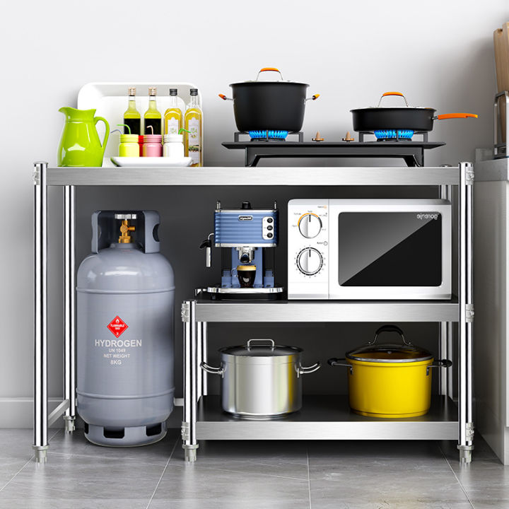 Kitchen Rack 304 Stainless Steel Gas Stove Stand Rack with Cabinet Kitchen Cooking Table Heavy Duty Organizer Shelf Gas Tank Rack Liquefied Gas Rack Gas Rack Stove Bench Rack Stainless Patungan Ng Lagayan Ng Kalan
