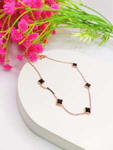 GELANG KAKI TITANIUM MODEL BUNGA HITAM BOLAK BALIK UK 6MM ANTI LUNTUR & ANTI KARAT (COD)