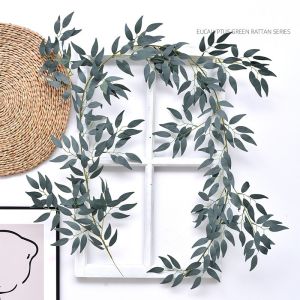 Green Leaf String Decoration Artificial Eucalyptus Leaves Rattan Simulated Willow Leaf Garland Wedding Party Home Wall Decor