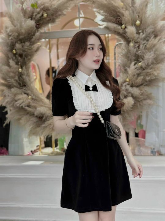 Váy nhung tiểu thư dáng xòe sang chảnh hàng thiết kế, Vay Nhung xếp ly eo  ngực xinh tôn dáng | Shopee Việt Nam