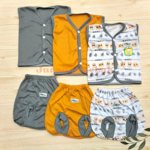 Paket 18Pcs Setelan Baju Bayi Baru Lahir Kekinian Motif Animal kombinasi warna Abu dan Mustard - Juragan Lebak