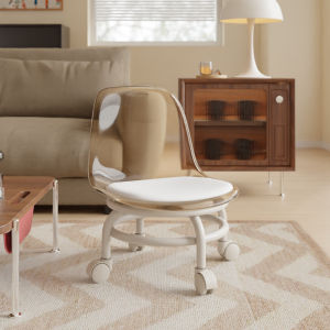 Acrylic Transparent Stool With Universal Wheels Silent Home Use Portable Lightweight Small Stool Back Support Chair