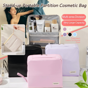 [Travel Essential] Stand-up Portable Partition Cosmetic Bag Large-capacity Travel System Dry And Wet Separation Storage Bag