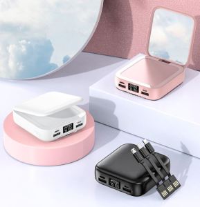 20000mAh Power Bank With Makeup Mirror 3 In 1 Detachable Cables Micro USB Type C Input Travel Portable Charger [Local Seller]