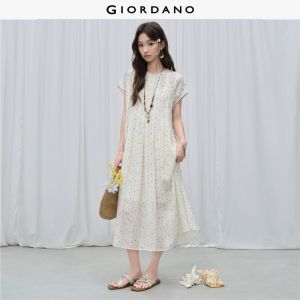 GIORDANO Women Dresses Two-Piece Set Floral Maxi Dresses Short Sleeve Tie Waist Fashionable Casual Dresses 18466817