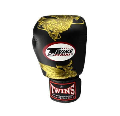 นวมชกมวยหนังแท้ Twins Special Boxing Gloves FBGVL3-23 Chinese Dragon White / Gold & Black / Gold Colors Genuine Leather
