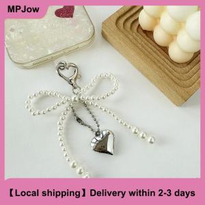 【Local shipping】 Delicate Beaded Key Chain Handmade Bow Shaped Pendant Keyring Heart Keychain Ornament Decoration For Bags Phones