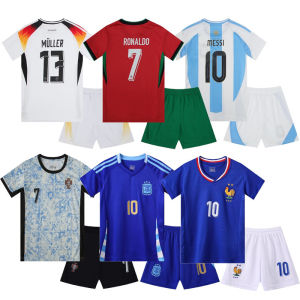 【Ready Stock】Kids Football Jersey Set 2024 EURO Cup Messi Mbappe Ronaldo National Team France Germany Portgl Sports Uniform Children Soccer Jersey + Shorts Wear