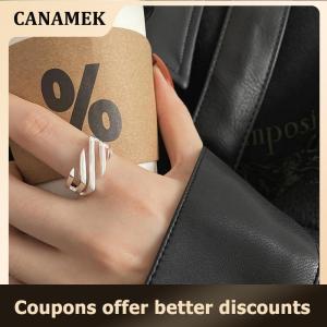 【 CANAMEK 】 Simple Square Hollow Twill Ring For Women Fashion Geometric Handmade Irregular Strip Ring Party Jewelry Gift