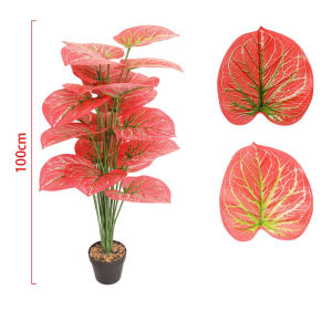 DewyBabe Artificial Potted Plant Pink Leaves Fake Foliage Simulation Plastic Bonsai Tabletop Room Decor Low Maintenance