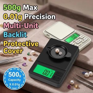 Portable Digital Pocket Scale High Precision 0.01 Gram 500 Gram Backlit Display Protective Cover
