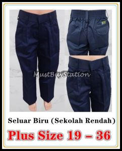 MBS  Seluar Biru Sekolah Rendah Plus Size 19 - 36 Ventino Blue Pant School Primary Uniform Sekolah
