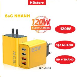sạc nhanh 120w 4 cổng 2 USB và 2 Type C sạc nhanh an toàn