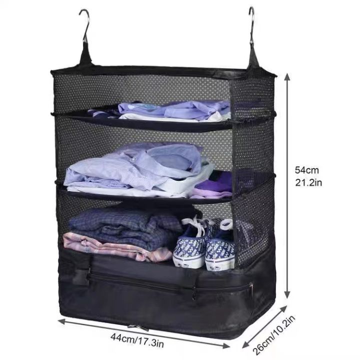 3 Tier Large Stow N Go Travel Luggage Organizer Packing Cube with Hanging Shelves Hanging Travel Bag