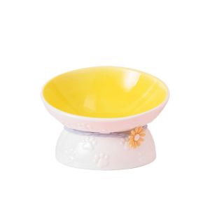 ER52858 Ceramic Cat Bowl Cute Creative Pet Drinking Feeder Food Dispenser Anti Tipping Dog Food Feeding Basin Neck Protection