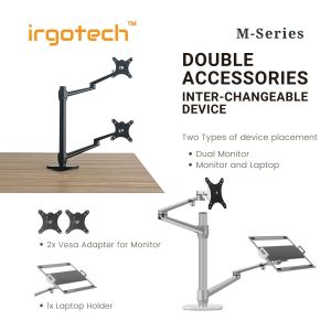 [ Local Ready Stocks ] IRGOTECH M-Series Upgraded Dual Arm Mount for Monitor Laptop Computer Monitor Stand Laptop Adjustable Stand Monitor Desk Mount Arm