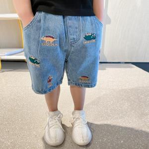 LS Show Kids Boy Jean Korean Style Children Short Embroidered Dinosaur Pants Children Korean Style Spring and Summer Shorts Age 2-8-year-old Size 90-140cm