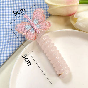 1/5PCS Telephone Wire Elastic Hair Rubber Band Embroidery Butterfly Scrunchie Headband Girls High Ponytail Hair Accessories