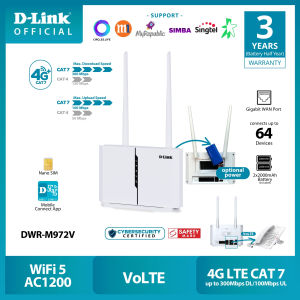 D-Link DWR-M972V 4G LTE Cat 7 | 4G AC1200 LTE Gigabit Dual Band Mobile Wireless WiFi Hotspot Router with Nano Sim Slot | Optional 4000 mAH Battery | FREE app | up to 64 devices