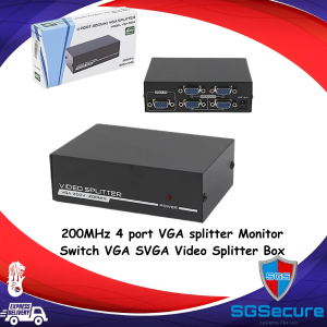 200MHz 4-Port VGA Splitter with Monitor Switch - VGA SVGA Video Splitter Box Adapter USB Powered