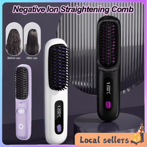 [SG Stock]Cordless Negative Ion Hair Straightener Brush Rechargeable Portable Hot Comb Anti-Scald Fast Heating Hair Styler for Frizz-Free Smooth Hair