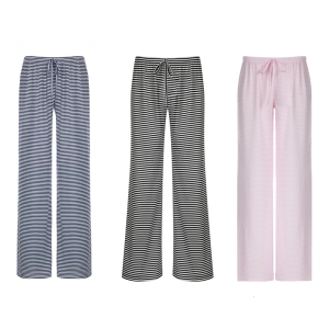 Của phụ nữ vừa rộng sọc phòng chờ quần polyester thoáng khí Quần Thụng với điều chỉnh đai eo đàn hồi mặc giản dị