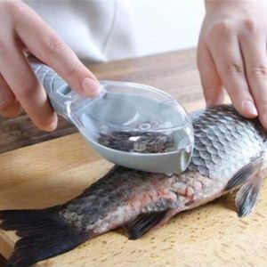 NOBLELUX Fast Remove Fish Scale Scraper with Container Manual Fish Skin Brush Versatile with Cover Scraping Scales Device Seafood