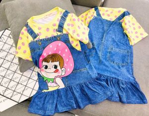 (10-43kg) đầm váy bé gái - thun lạnh 3D giả jeans đẹp mịn mát bền màu form xòe rộng thoải mái  701