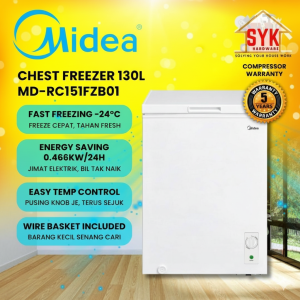 SYK Midea MD-RC151FZB01 Chest Freezer Deep Freezer Peti Sejuk Kecil Beku Meat Freezers 130L Free Gift
