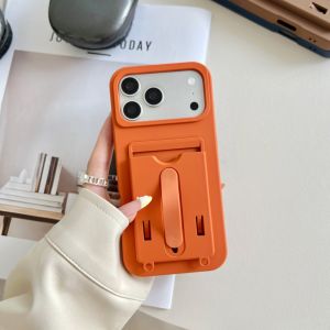 Luxury Silicone Card Holder Phone Case For iPhone 17 Air 16 15 14 Plus 13 12 11 Pro Max Bracket Bumper Shockproof Frosted Cover