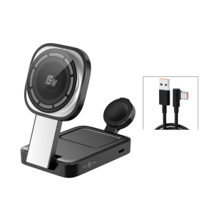 ZUZG Qi2 3-IN-1 Foldable Wireless Charger for Apple ProductsMag-Safe Charger Wireless Charger Stand Compatible with iPhone 16/15/14/13/12 & Air-Pods& iWatch Series with LEDMag-Safe Charger Stand Dock