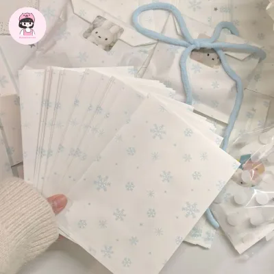 Set 10 Túi Giấy 13x18cm Hoa Tuyết Trắng Xanh Đựng Quà Gói Hàng Đa Năng Midi Corner