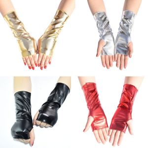 Fashion Hip Hop Fingerless Gloves Gloss Leather Gloves Punk Short Gloves Dress Up Gloves for Masquerades Party