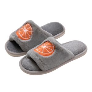 HEFEI 1Pair รองเท้าเปิดนิ้วเท้า รองเท้าแตะฟูฟ่องผลไม้ ปัก ผ้าฝ้ายนุ่ม รองเท้าในร่ม น่ารัก นุ่มนวล รองเท้าแตะเชอร์รี่เล็กๆ ฤดูใบไม้ร่วงฤดูหนาว